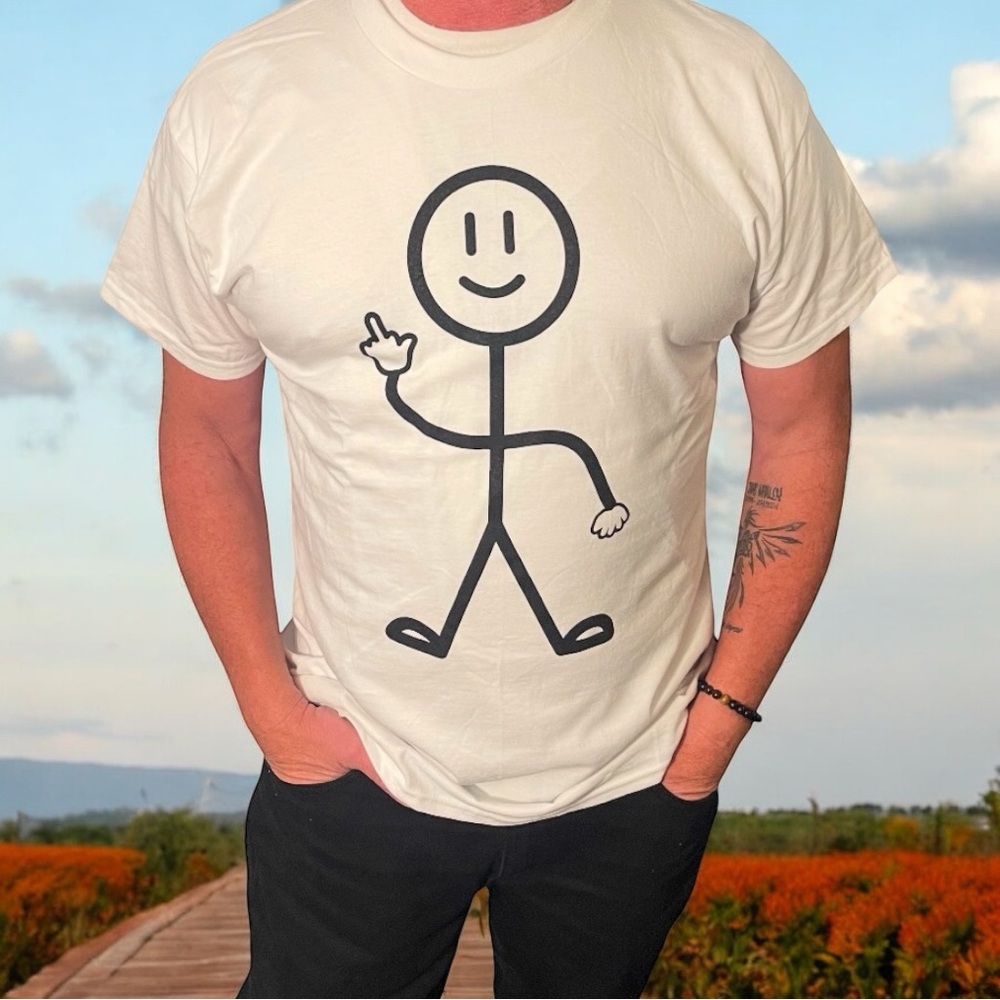 Stick Figure middle finger double sided white graphic t shirt humorous